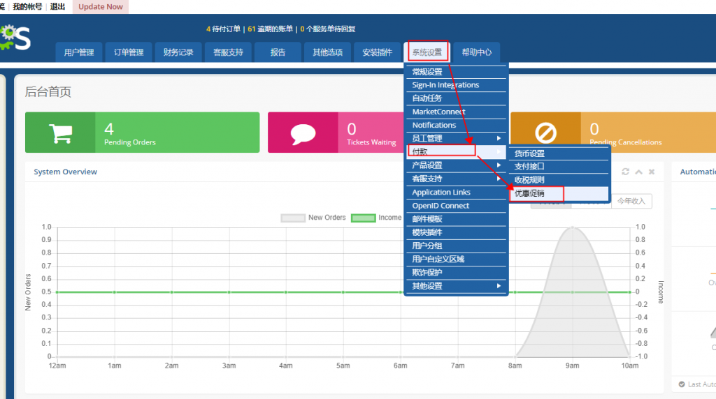 WHMCS添加折扣优惠码方法