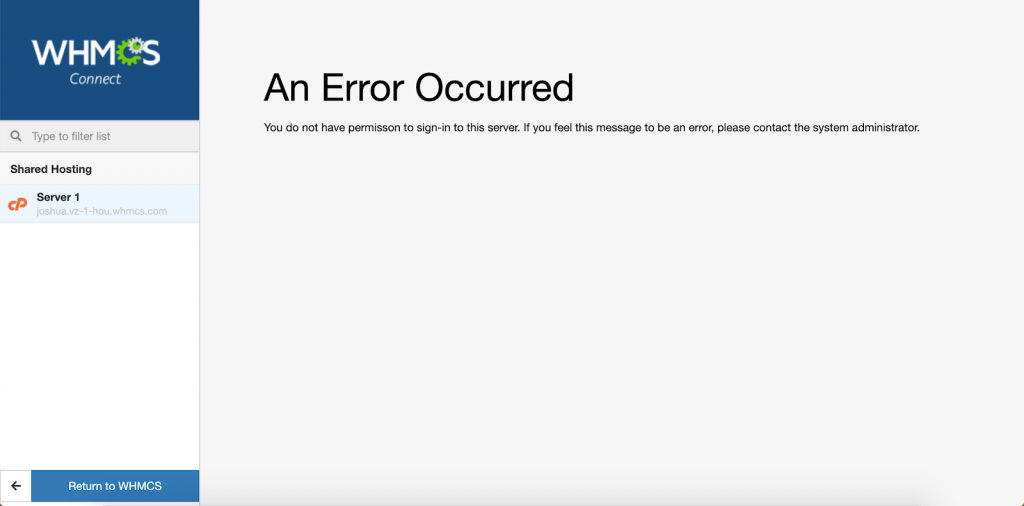 WHMCS Connect设置错误页面